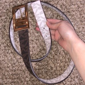 Michael Kors Reversible Belt, Size M, Brown and White